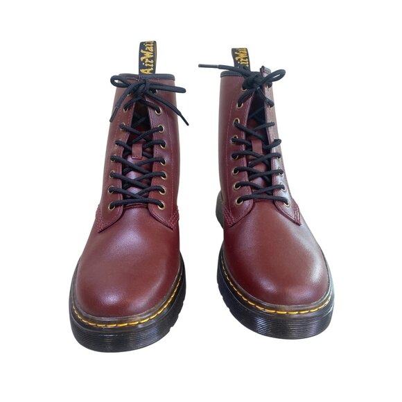 NEW Dr. Martens W's 10 Zavala Red Cherry Leather Lace-up Flat Combat Doc Marten - Picture 4 of 10